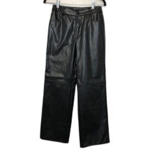 SHEIN Women's Faux Leather Pants High Rise Wide Size MP Black